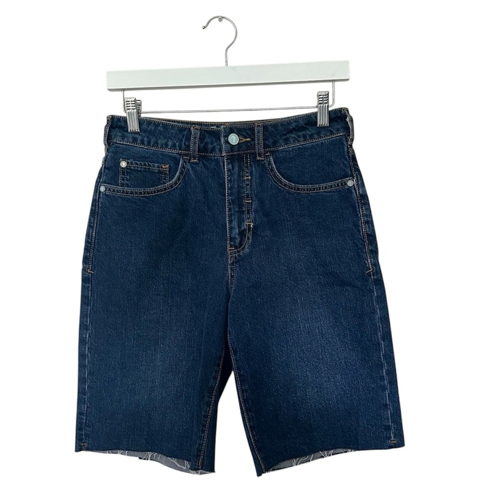 Pilcro Dark Denim Bermuda Shorts Size 26 High Rise Raw Hem Slim Denim Casual